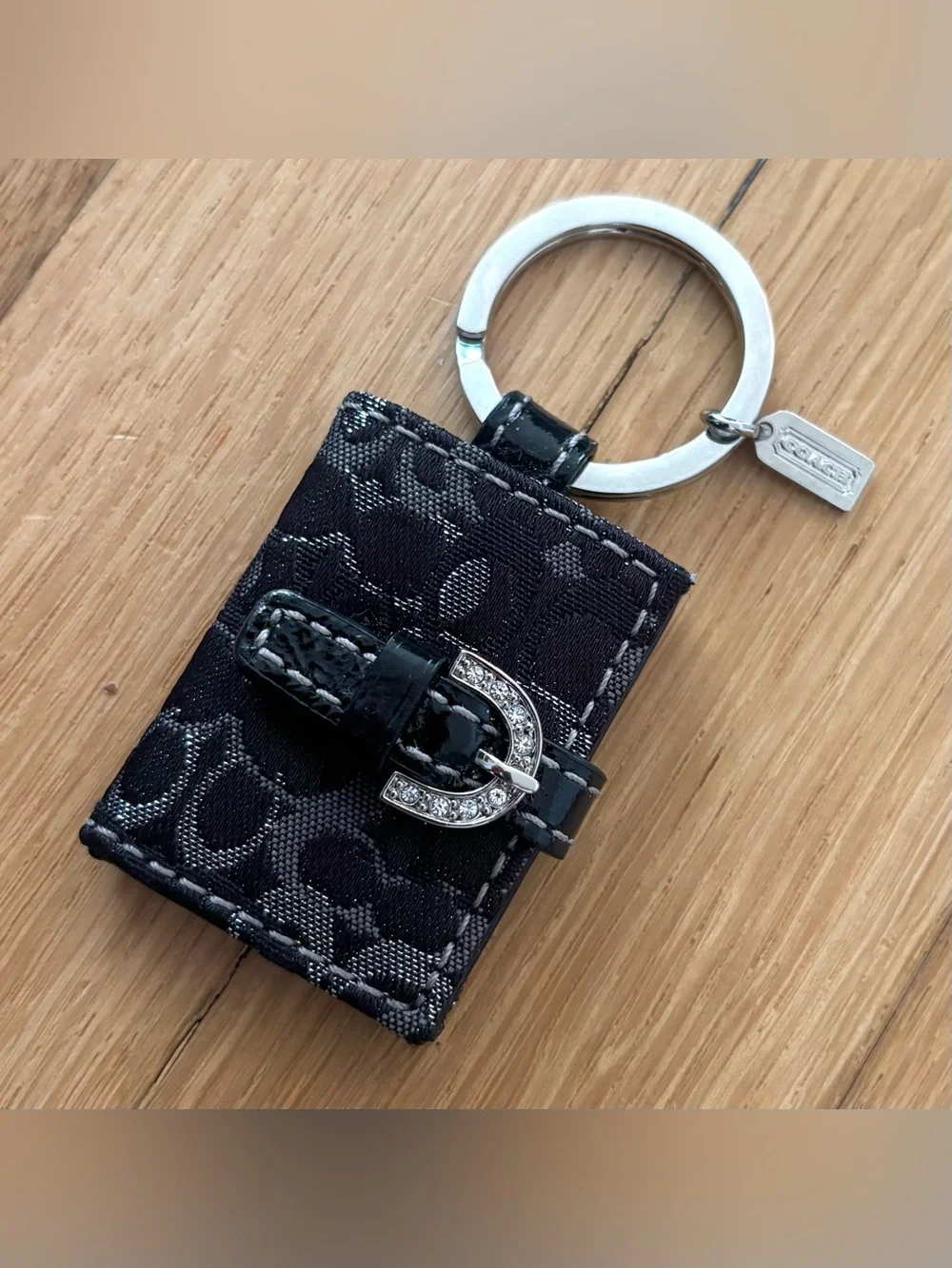 Vintage Coach Y2K Black Signature SoHo Bag Charm Mini Photo Frame Rhinestone